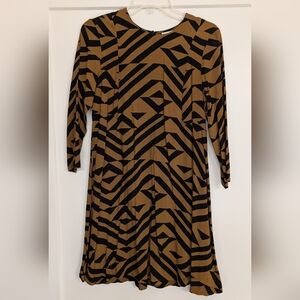 H&M Black and Brown Geometric Long Sleeve Mini Dress